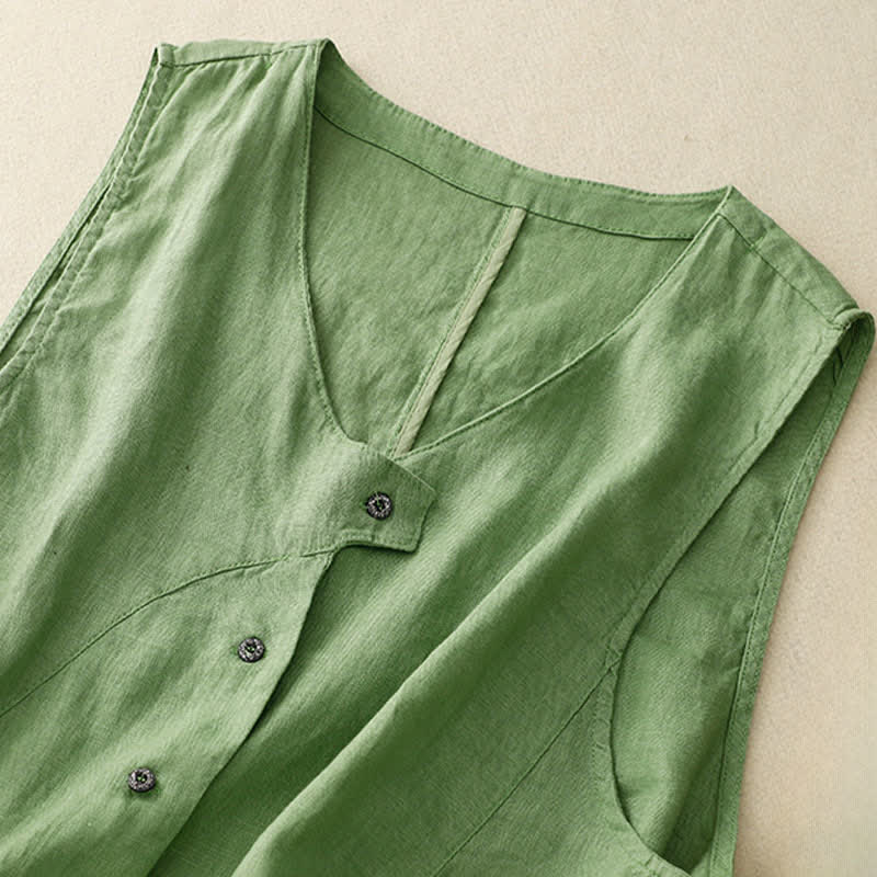 Buddha Stones Camicia senza maniche da donna estiva, casual, minimalista, con bottoni e tasca, tinta unita. - image 18