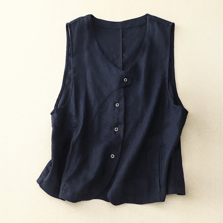 Buddha Stones Camicia senza maniche da donna estiva, casual, minimalista, con bottoni e tasca, tinta unita. - Blu notte - US12, UK/AU16, EU44 (2XL) - image 21