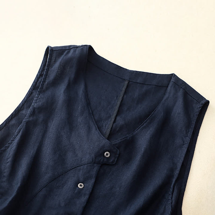 Buddha Stones Camicia senza maniche da donna estiva, casual, minimalista, con bottoni e tasca, tinta unita. - image 22