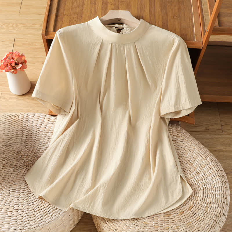 Buddha Stones Camicia estiva da donna a maniche corte con scollo rotondo, pieghe sul davanti, allacciatura laterale e spacco laterale. - Bianco antico - US12, UK/AU16, EU44 (2XL) - image 0