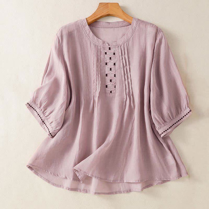 Buddha Stones T-shirt da donna a maniche corte, tinta unita, con ricami e pieghe sul davanti, ideale per l'estate. - Cardo - US12, UK/AU16, EU44 (2XL) - image 8