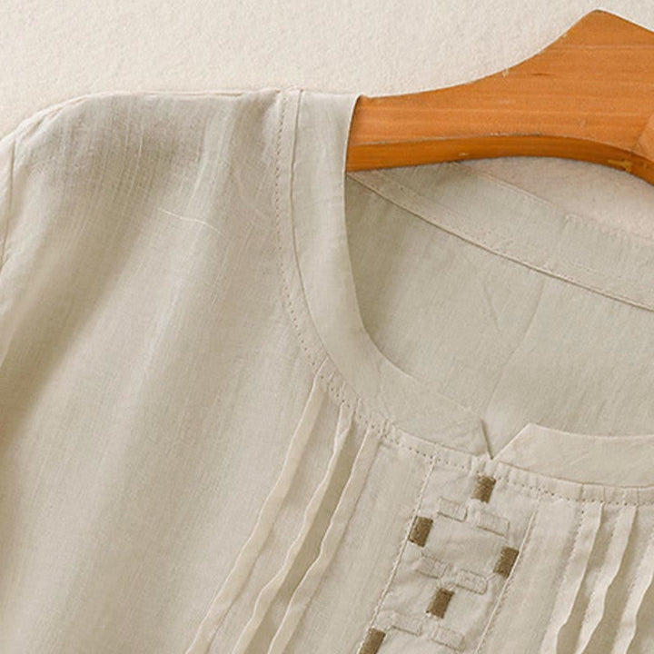 Buddha Stones T-shirt da donna a maniche corte, tinta unita, con ricami e pieghe sul davanti, ideale per l'estate. - image 17