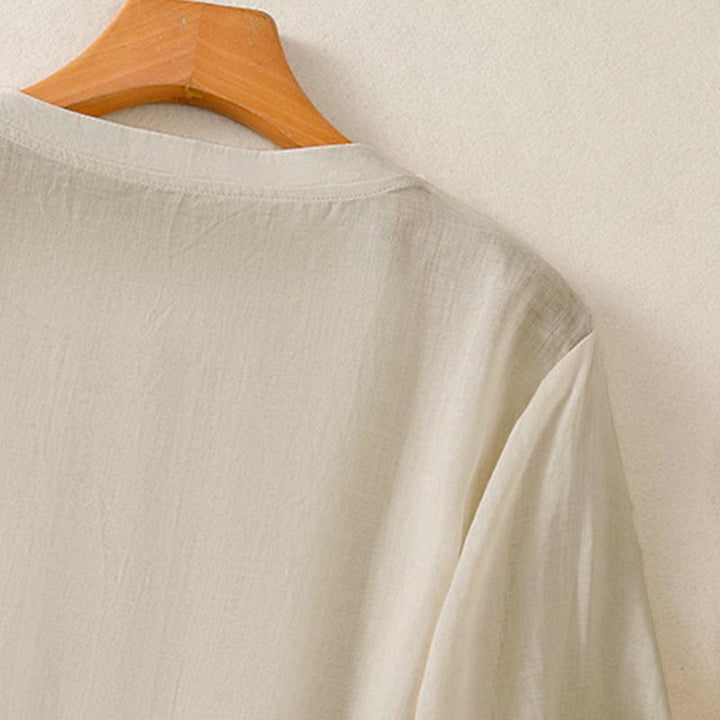 Buddha Stones T-shirt da donna a maniche corte, tinta unita, con ricami e pieghe sul davanti, ideale per l'estate. - image 19