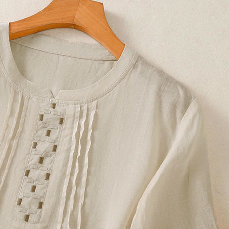 Buddha Stones T-shirt da donna a maniche corte, tinta unita, con ricami e pieghe sul davanti, ideale per l'estate. - image 18