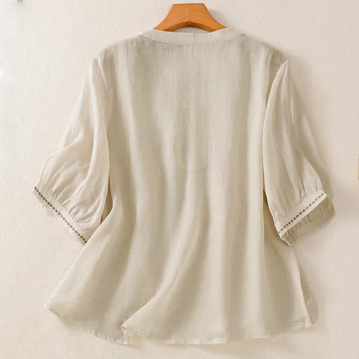 Buddha Stones T-shirt da donna a maniche corte, tinta unita, con ricami e pieghe sul davanti, ideale per l'estate. - image 16