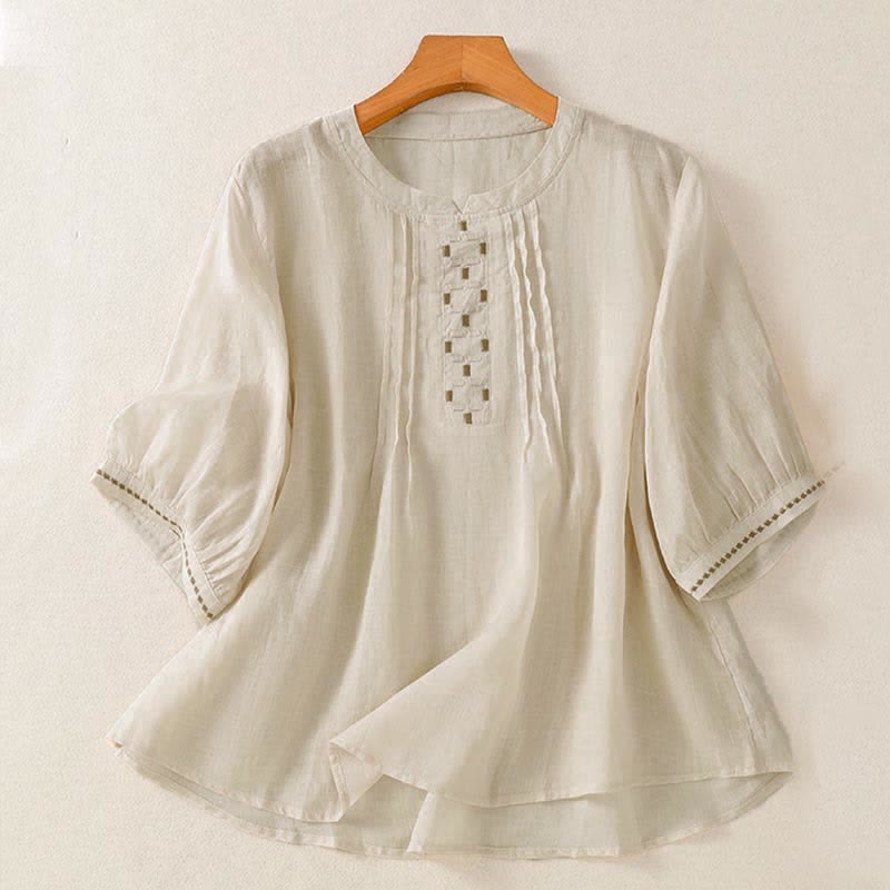 Buddha Stones T-shirt da donna a maniche corte, tinta unita, con ricami e pieghe sul davanti, ideale per l'estate. - Bianco antico - US12, UK/AU16, EU44 (2XL) - image 15