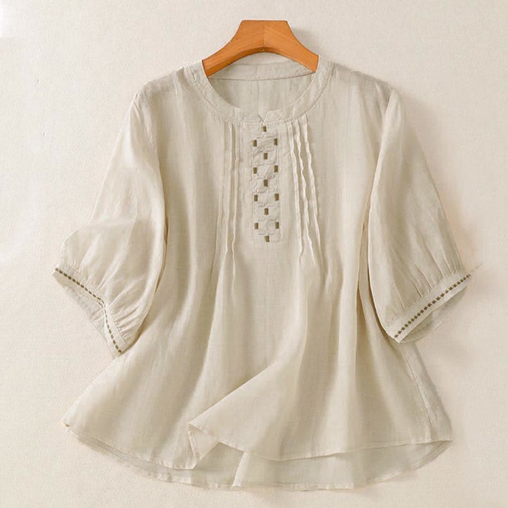 Buddha Stones T-shirt da donna a maniche corte, tinta unita, con ricami e pieghe sul davanti, ideale per l'estate. - Bianco antico - US12, UK/AU16, EU44 (2XL) - image 15