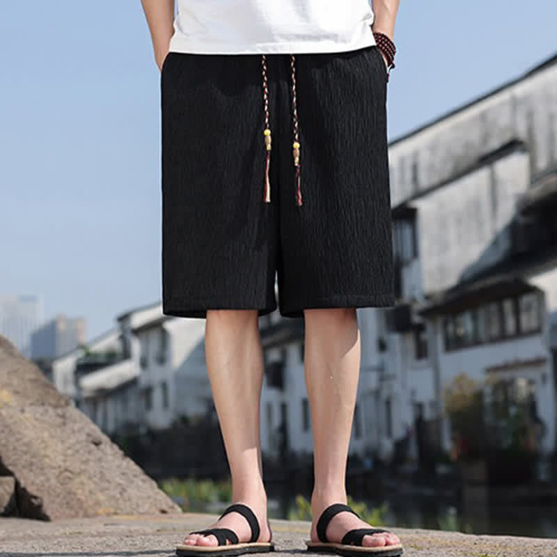 Buddha Stones Pantaloncini Bermuda estivi casual con coulisse, tinta unita, da uomo, gamba dritta, con tasche. - Nero - US/UK/AU46, EU56 (5XL) - image 9