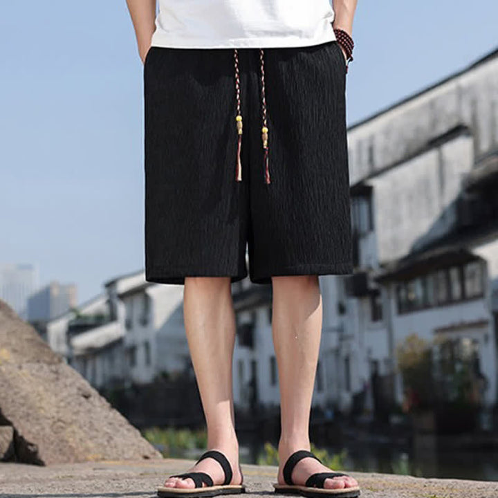 Buddha Stones Pantaloncini Bermuda estivi casual con coulisse, tinta unita, da uomo, gamba dritta, con tasche. - Nero - US/UK/AU46, EU56 (5XL) - image 9