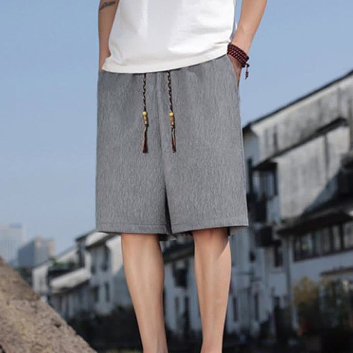 Buddha Stones Pantaloncini Bermuda estivi casual con coulisse, tinta unita, da uomo, gamba dritta, con tasche. - Grigio scuro - US/UK/AU46, EU56 (5XL) - image 23