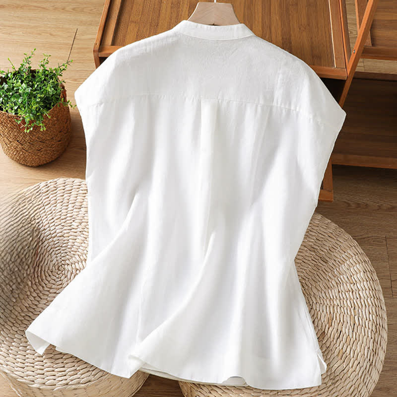 Buddha Stones Camicetta estiva casual da donna senza maniche con pieghe sul davanti. - image 8