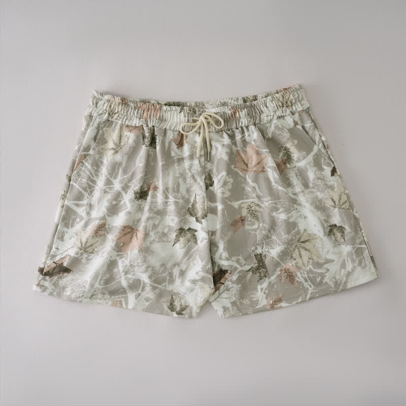 Buddha Stones Pantaloncini da donna estivi casual con coulisse e stampa astratta a foglia d'acero, con tasca. - Gainsboro - US12, UK/AU16, EU44 (2XL) - image 5