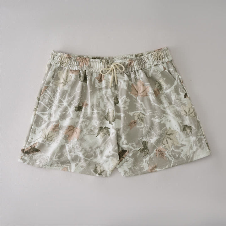Buddha Stones Pantaloncini da donna estivi casual con coulisse e stampa astratta a foglia d'acero, con tasca. - Gainsboro - US12, UK/AU16, EU44 (2XL) - image 5
