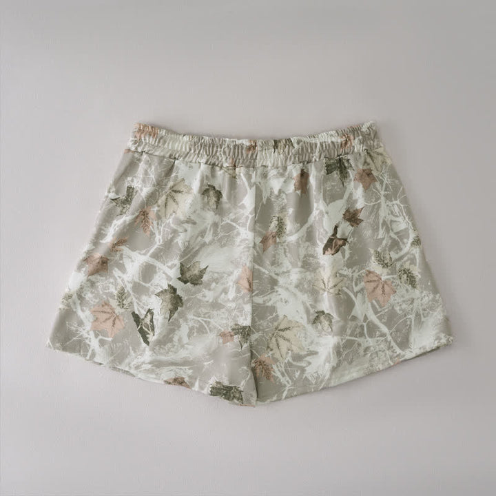 Buddha Stones Pantaloncini da donna estivi casual con coulisse e stampa astratta a foglia d'acero, con tasca. - image 6