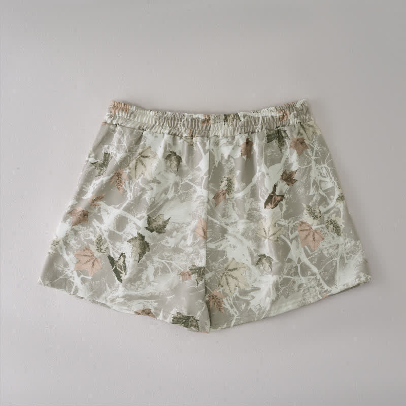 Buddha Stones Pantaloncini da donna estivi casual con coulisse e stampa astratta a foglia d'acero, con tasca. - image 6