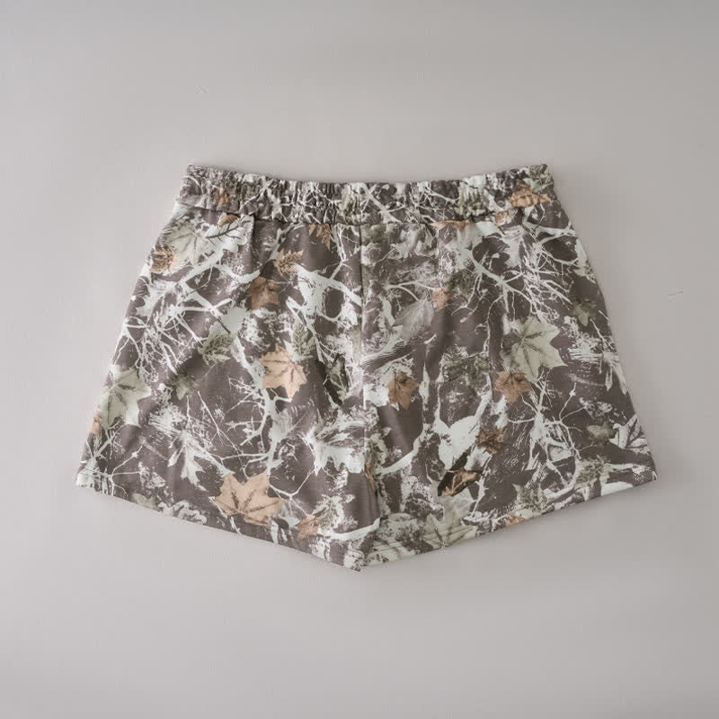 Buddha Stones Pantaloncini da donna estivi casual con coulisse e stampa astratta a foglia d'acero, con tasca. - image 1
