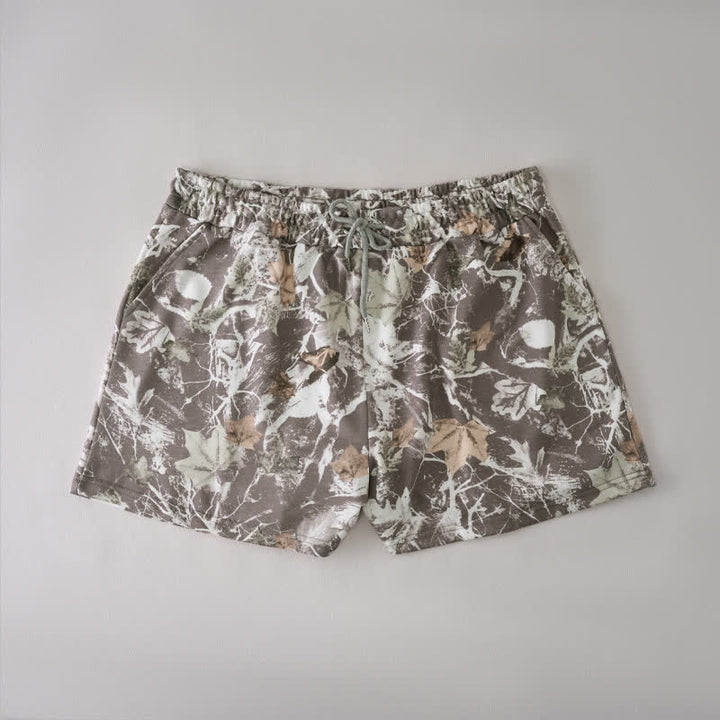 Buddha Stones Pantaloncini da donna estivi casual con coulisse e stampa astratta a foglia d'acero, con tasca. - Siena - US12, UK/AU16, EU44 (2XL) - image 0