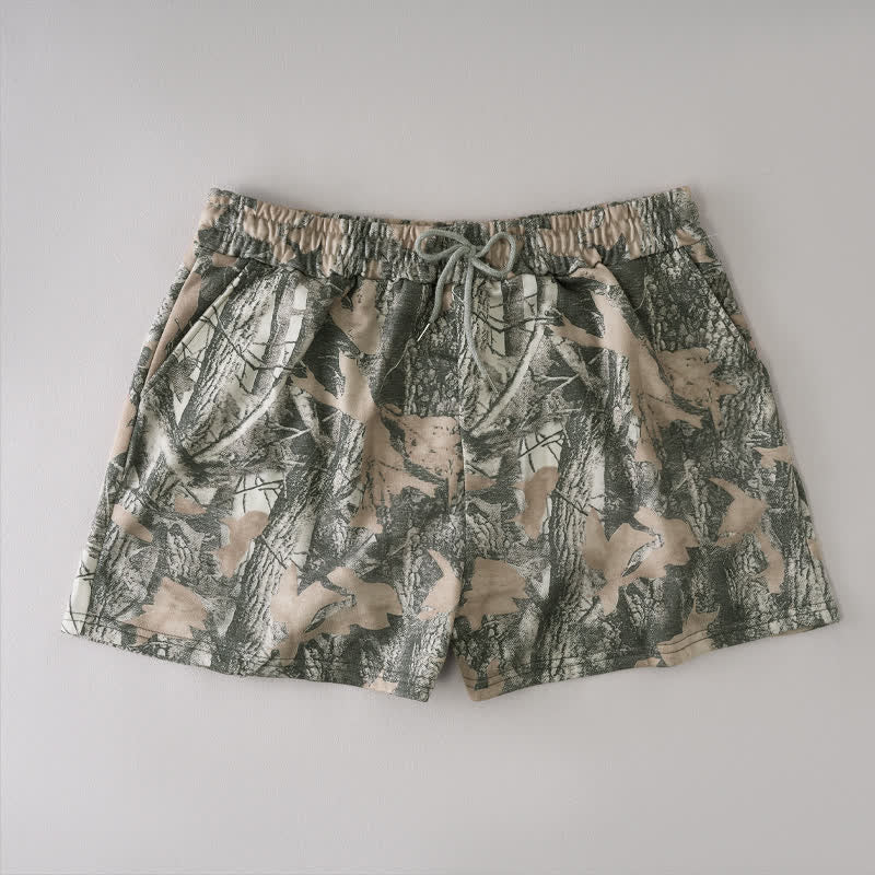 Buddha Stones Pantaloncini da donna estivi casual con coulisse e stampa astratta a foglia d'acero, con tasca. - Cachi scuro - US12, UK/AU16, EU44 (2XL) - image 10