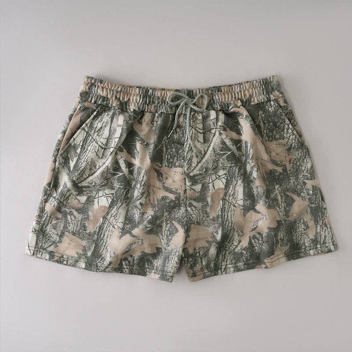 Buddha Stones Pantaloncini da donna estivi casual con coulisse e stampa astratta a foglia d'acero, con tasca. - Cachi scuro - US12, UK/AU16, EU44 (2XL) - image 10