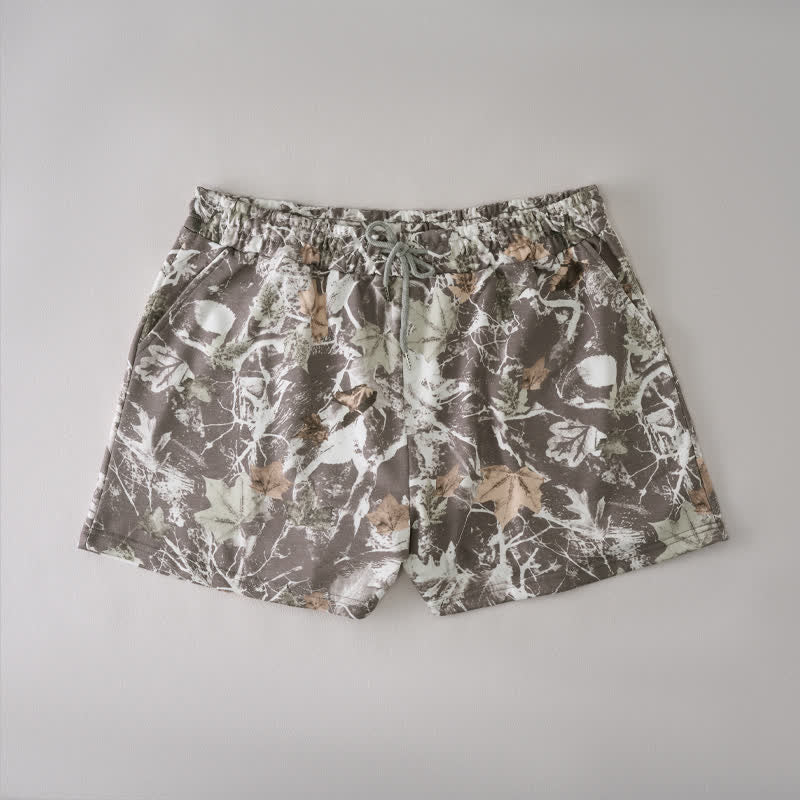 Buddha Stones Pantaloncini da donna estivi casual con coulisse e stampa astratta a foglia d'acero, con tasca. - Siena - US12, UK/AU16, EU44 (2XL) - image 0