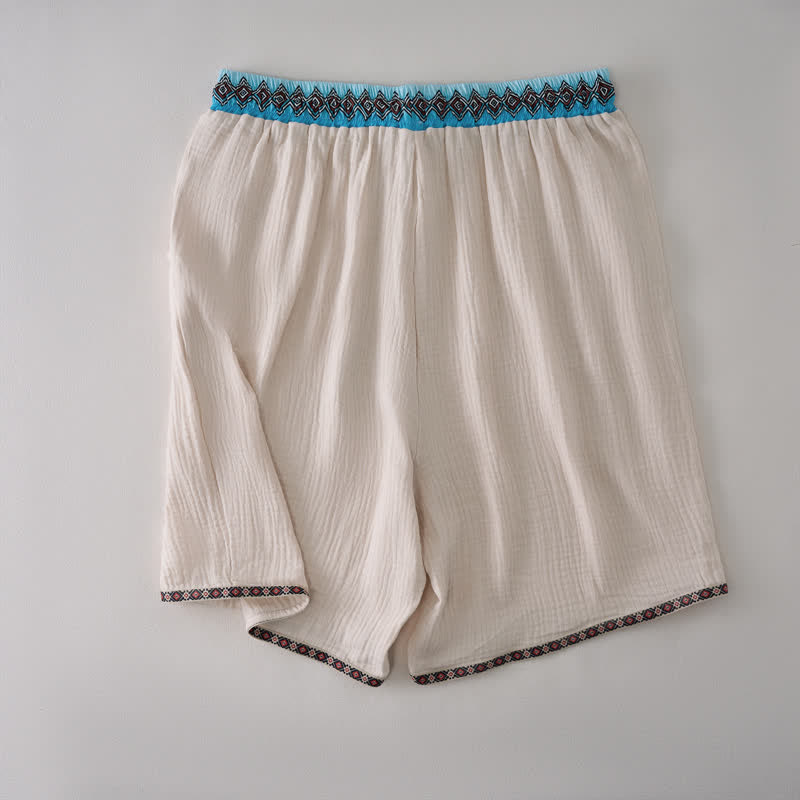 Buddha Stones Pantaloncini Bermuda da uomo estivi, stile boho casual, con coulisse e motivo geometrico, gamba dritta e tasche. - image 1
