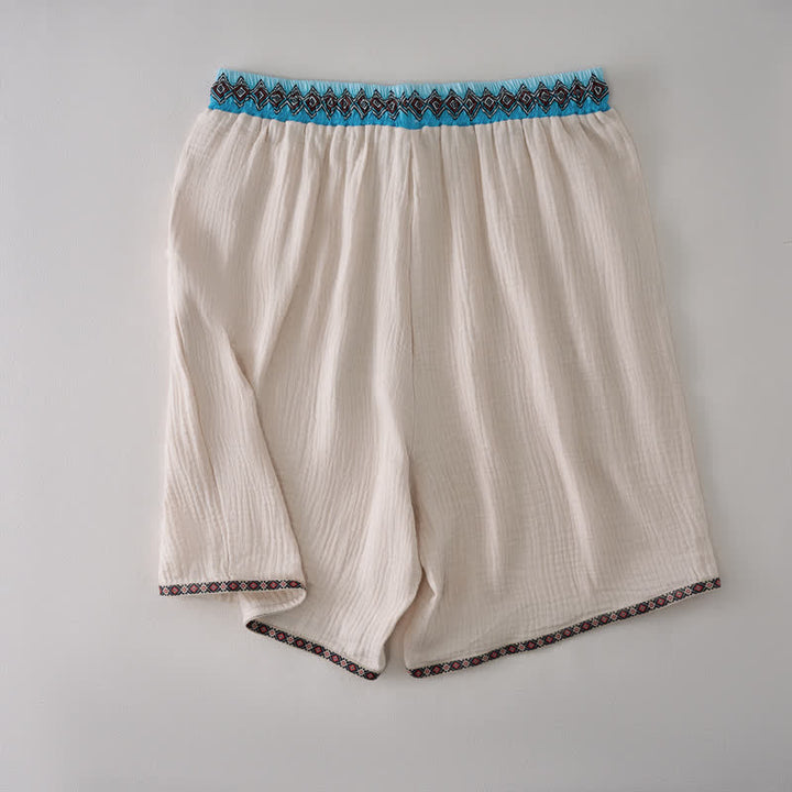 Buddha Stones Pantaloncini Bermuda da uomo estivi, stile boho casual, con coulisse e motivo geometrico, gamba dritta e tasche. - image 1