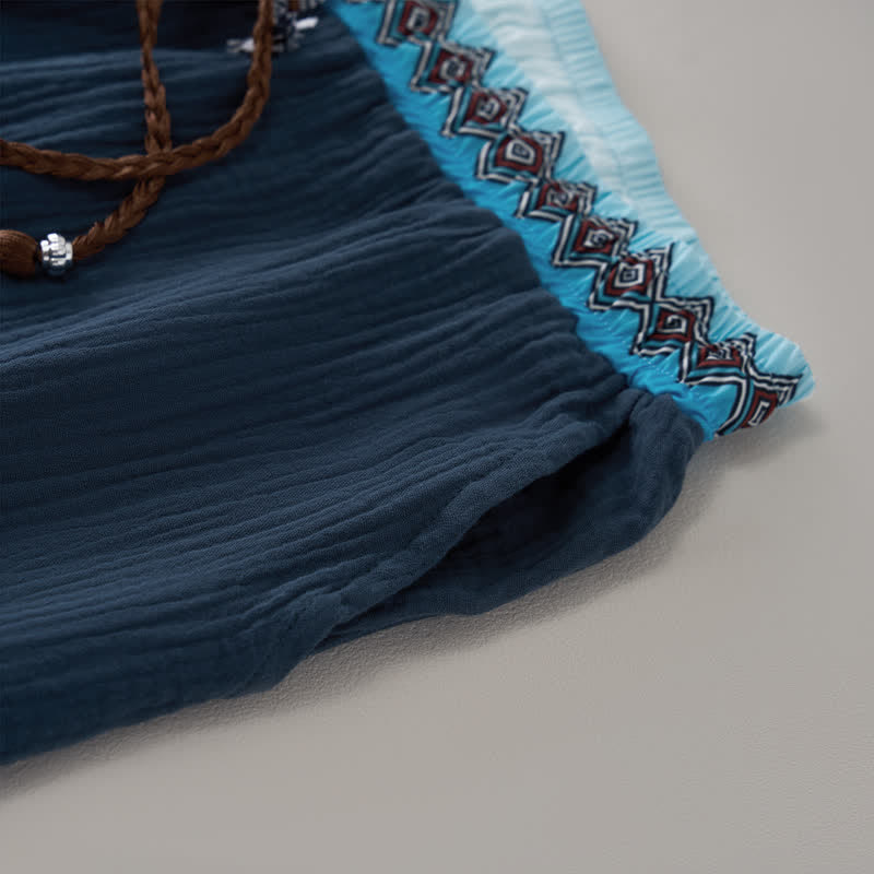 Buddha Stones Pantaloncini Bermuda da uomo estivi, stile boho casual, con coulisse e motivo geometrico, gamba dritta e tasche. - image 8