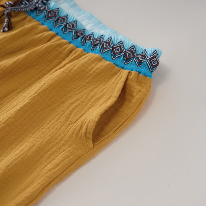 Buddha Stones Pantaloncini Bermuda da uomo estivi, stile boho casual, con coulisse e motivo geometrico, gamba dritta e tasche. - image 13