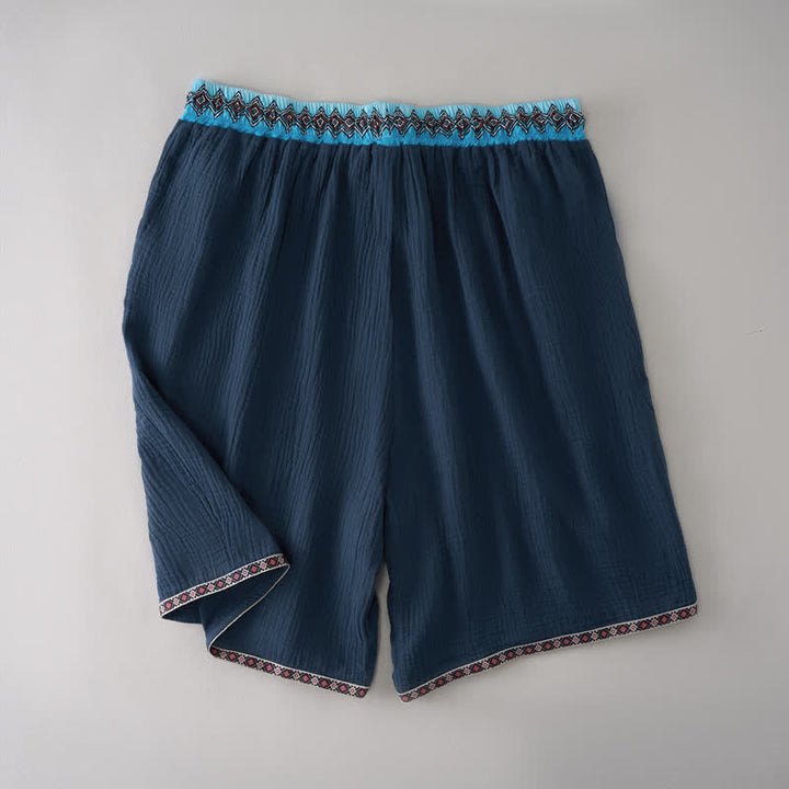 Buddha Stones Pantaloncini Bermuda da uomo estivi, stile boho casual, con coulisse e motivo geometrico, gamba dritta e tasche. - image 6