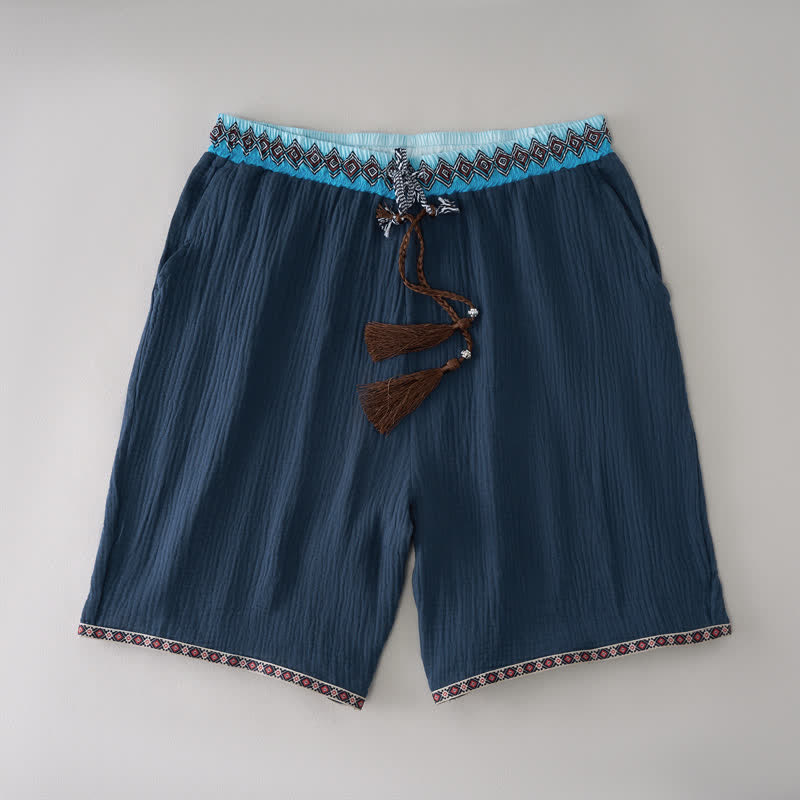Buddha Stones Pantaloncini Bermuda da uomo estivi, stile boho casual, con coulisse e motivo geometrico, gamba dritta e tasche. - Marina - US/UK/AU44, EU54 (3XL) - image 5