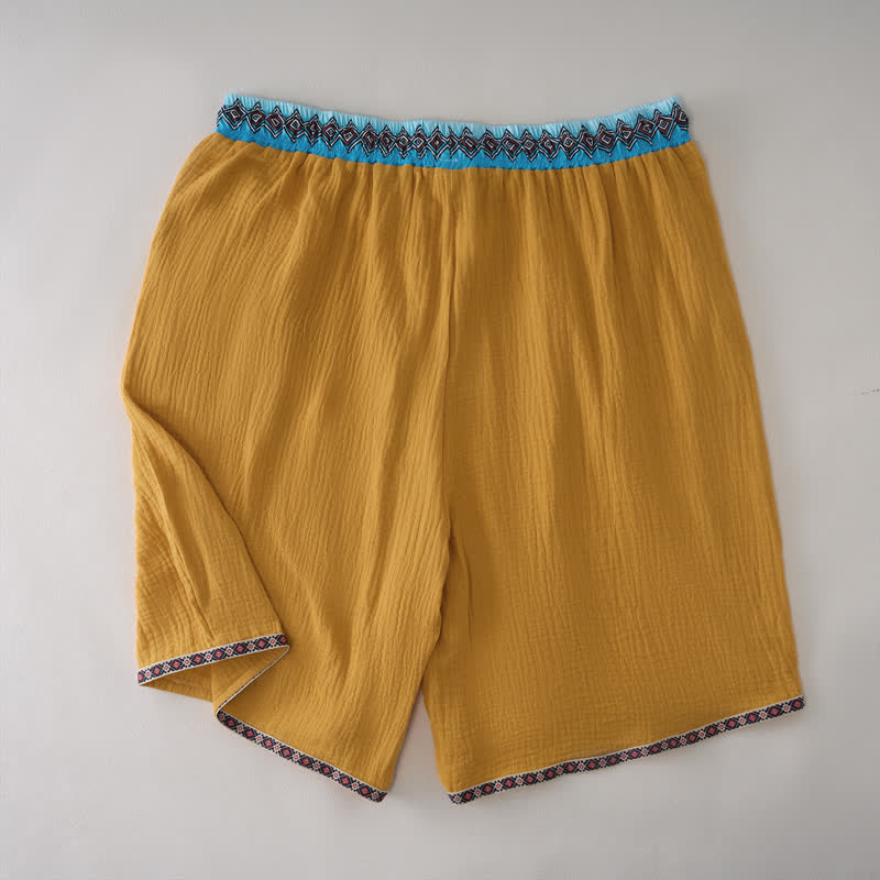 Buddha Stones Pantaloncini Bermuda da uomo estivi, stile boho casual, con coulisse e motivo geometrico, gamba dritta e tasche. - image 11