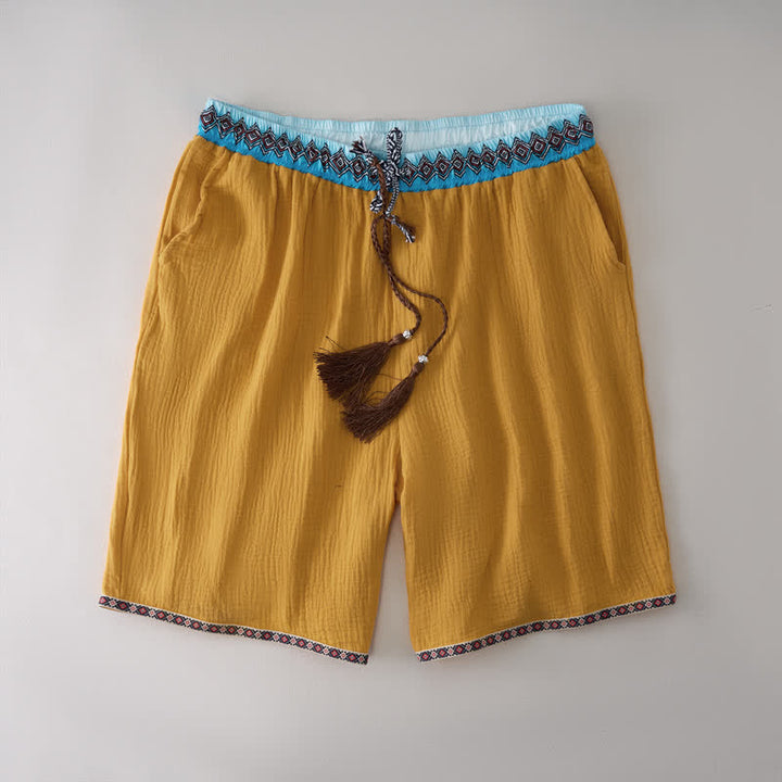 Buddha Stones Pantaloncini Bermuda da uomo estivi, stile boho casual, con coulisse e motivo geometrico, gamba dritta e tasche. - Verga d'oro - US/UK/AU44, EU54 (3XL) - image 10