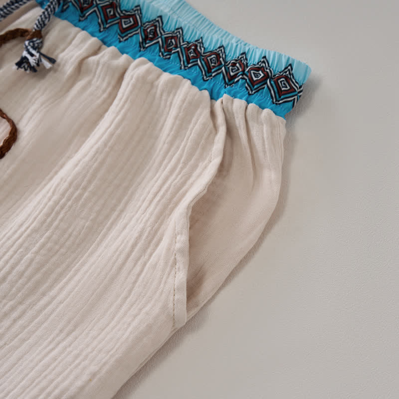 Buddha Stones Pantaloncini Bermuda da uomo estivi, stile boho casual, con coulisse e motivo geometrico, gamba dritta e tasche. - image 3
