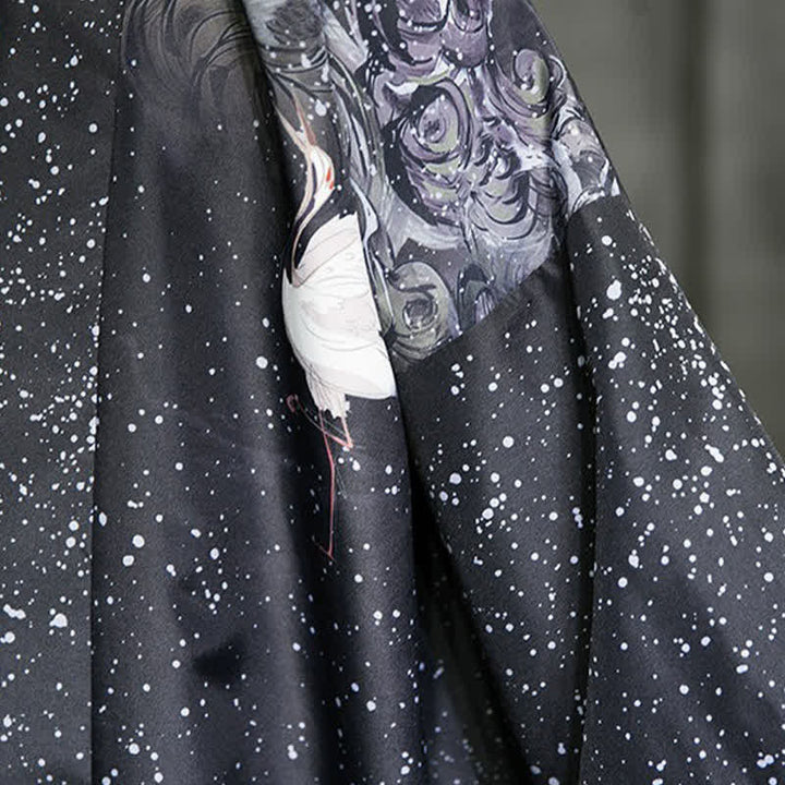 Buddha Stones Kimono da uomo estivo casual con stampa di foglie di loto, farfalle e gru, aperto sul davanti. - image 33