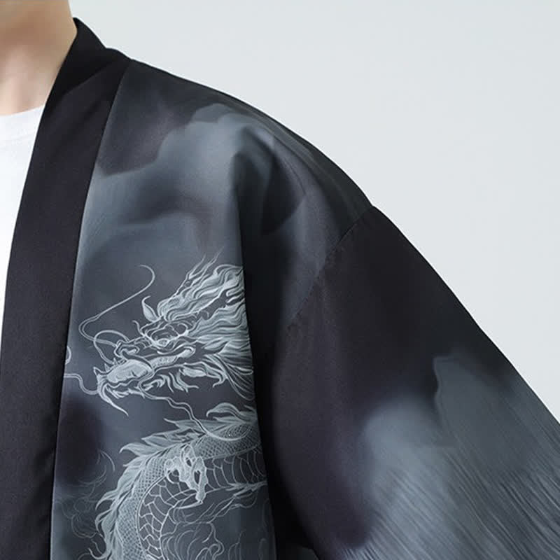 Buddha Stones Kimono da uomo estivo casual con apertura frontale e motivo "Montagne del Drago". - image 11