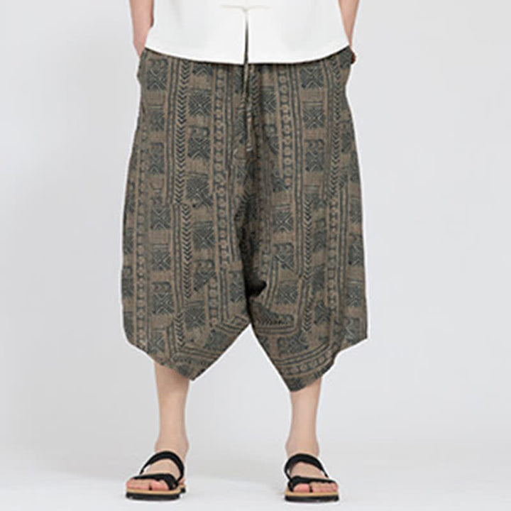 Buddha Stones Pantaloni Capri da uomo estivi in ​​stile boho casual con elastico in vita e fantasia floreale geometrica, modello harem. - image 1