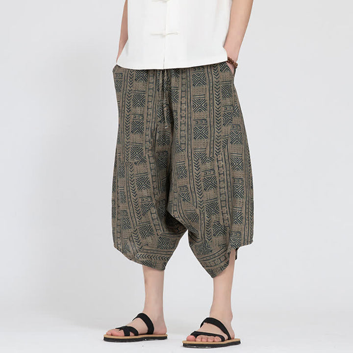 Buddha Stones Pantaloni Capri da uomo estivi in ​​stile boho casual con elastico in vita e fantasia floreale geometrica, modello harem. - image 5