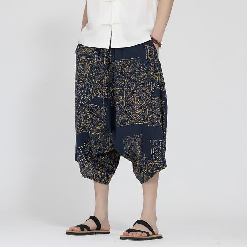 Buddha Stones Pantaloni Capri da uomo estivi in ​​stile boho casual con elastico in vita e fantasia floreale geometrica, modello harem. - image 10