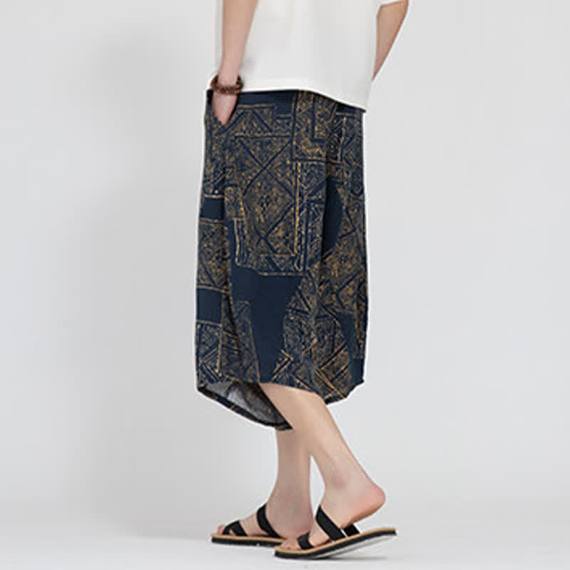 Buddha Stones Pantaloni Capri da uomo estivi in ​​stile boho casual con elastico in vita e fantasia floreale geometrica, modello harem. - image 12