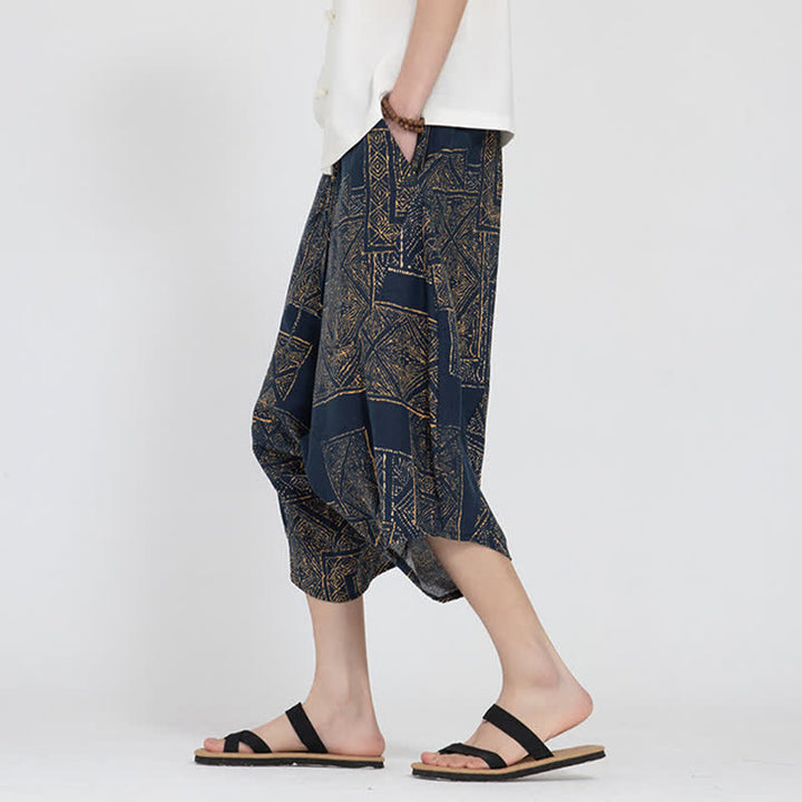 Buddha Stones Pantaloni Capri da uomo estivi in ​​stile boho casual con elastico in vita e fantasia floreale geometrica, modello harem. - image 13
