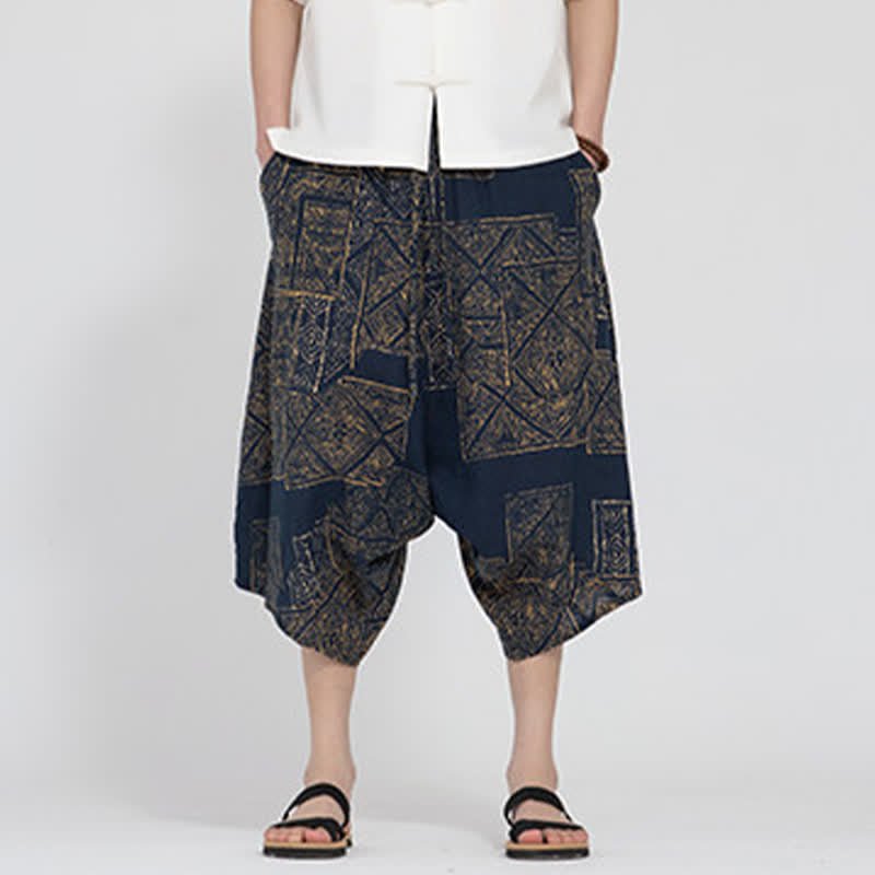 Buddha Stones Pantaloni Capri da uomo estivi in ​​stile boho casual con elastico in vita e fantasia floreale geometrica, modello harem. - image 11