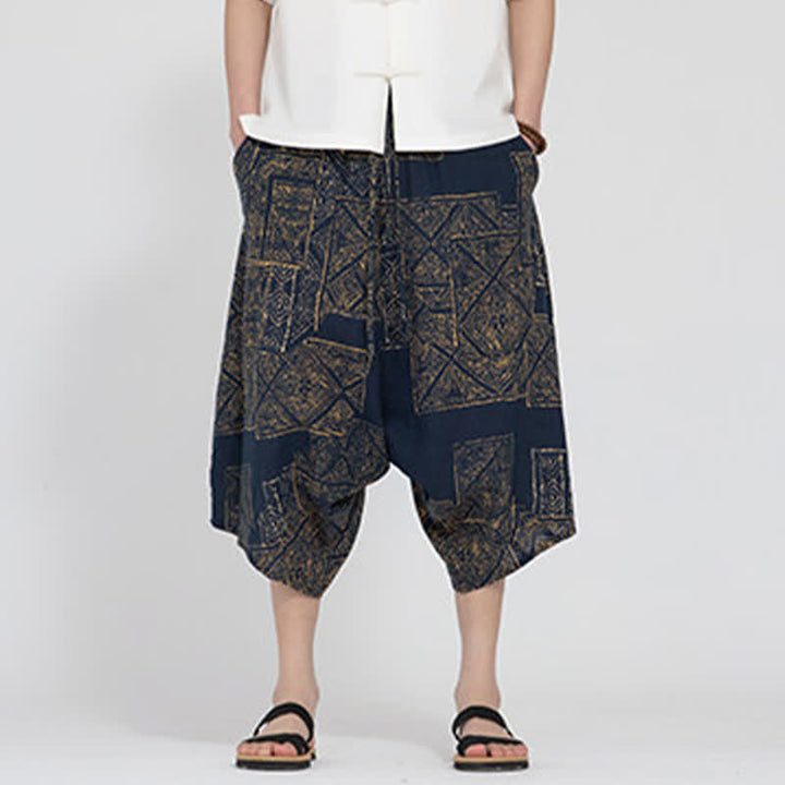 Buddha Stones Pantaloni Capri da uomo estivi in ​​stile boho casual con elastico in vita e fantasia floreale geometrica, modello harem. - image 11