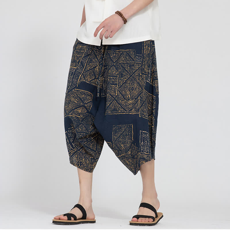 Buddha Stones Pantaloni Capri da uomo estivi in ​​stile boho casual con elastico in vita e fantasia floreale geometrica, modello harem. - image 16