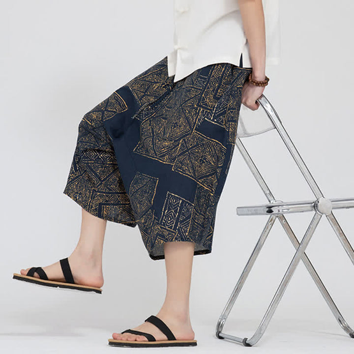Buddha Stones Pantaloni Capri da uomo estivi in ​​stile boho casual con elastico in vita e fantasia floreale geometrica, modello harem. - image 19