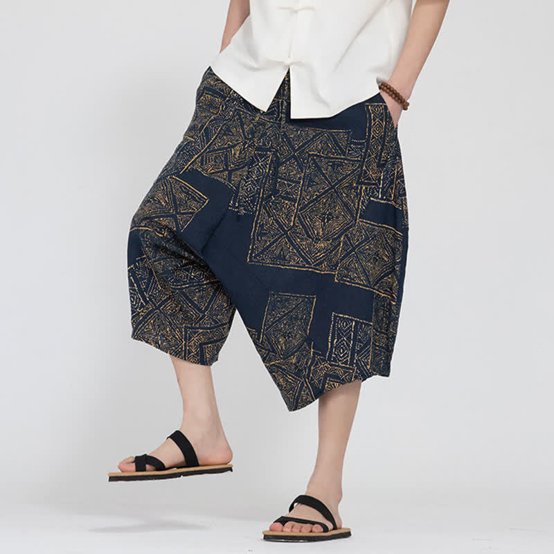 Buddha Stones Pantaloni Capri da uomo estivi in ​​stile boho casual con elastico in vita e fantasia floreale geometrica, modello harem. - image 17