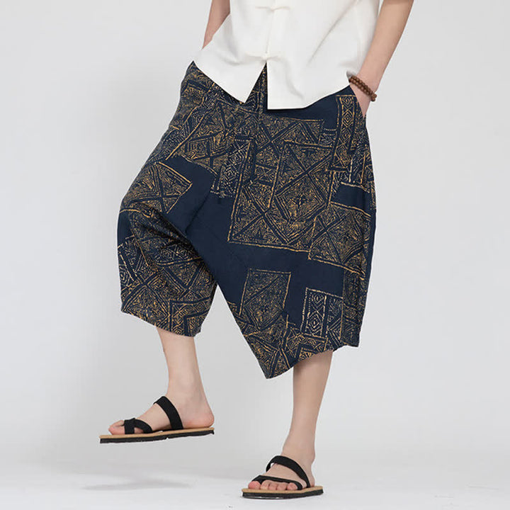 Buddha Stones Pantaloni Capri da uomo estivi in ​​stile boho casual con elastico in vita e fantasia floreale geometrica, modello harem. - image 17