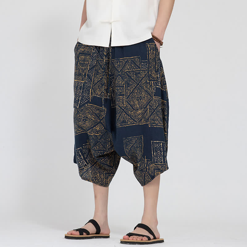 Buddha Stones Pantaloni Capri da uomo estivi in ​​stile boho casual con elastico in vita e fantasia floreale geometrica, modello harem. - image 15