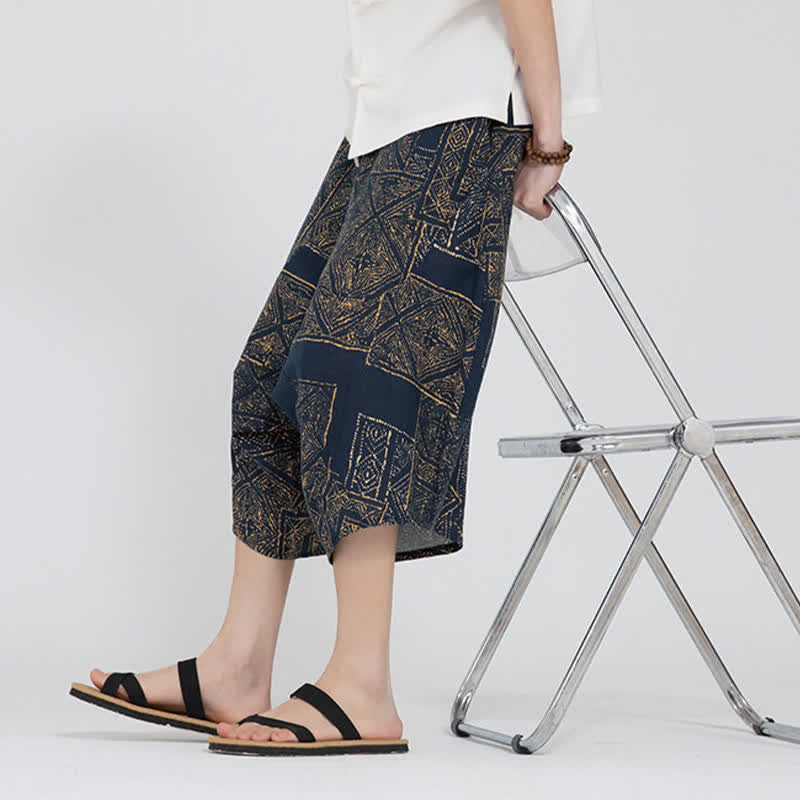 Buddha Stones Pantaloni Capri da uomo estivi in ​​stile boho casual con elastico in vita e fantasia floreale geometrica, modello harem. - image 18