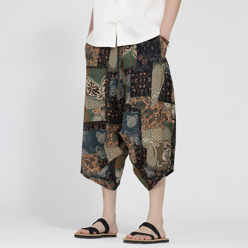 Buddha Stones Pantaloni Capri da uomo estivi in ​​stile boho casual con elastico in vita e fantasia floreale geometrica, modello harem. - image 21