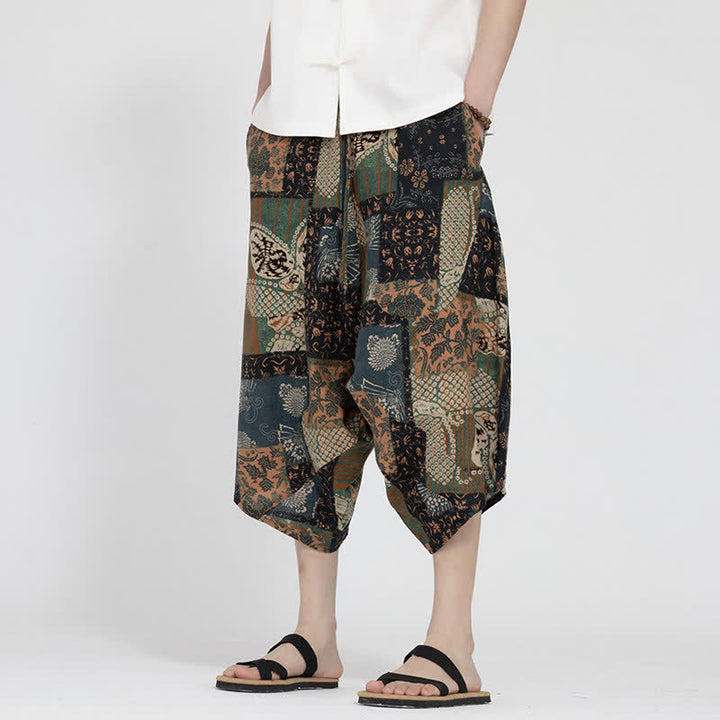 Buddha Stones Pantaloni Capri da uomo estivi in ​​stile boho casual con elastico in vita e fantasia floreale geometrica, modello harem. - image 21